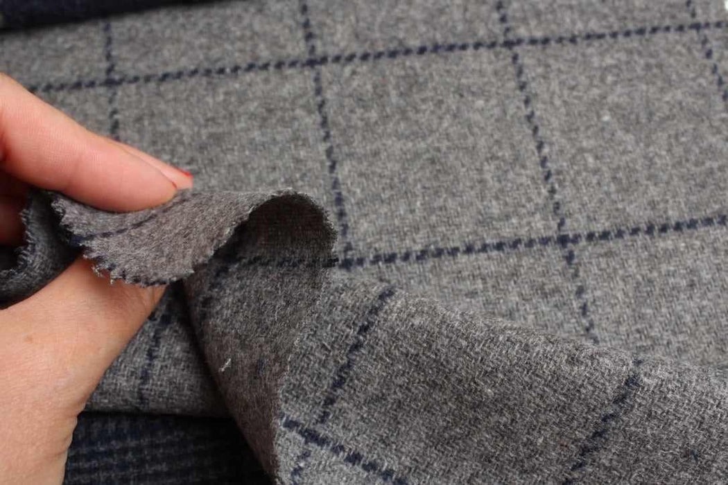 Wool Blend Windowpane Coating – Grey & Navy Check – Reorderable-Fabric-FabricSight