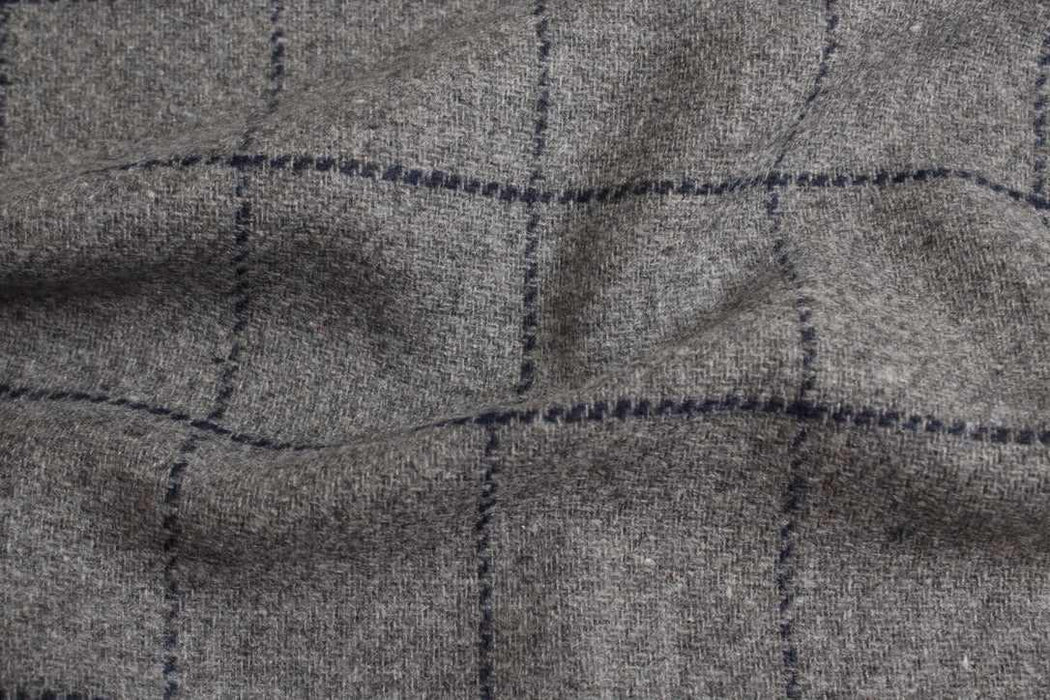 Wool Blend Windowpane Coating – Grey & Navy Check – Reorderable-Fabric-FabricSight