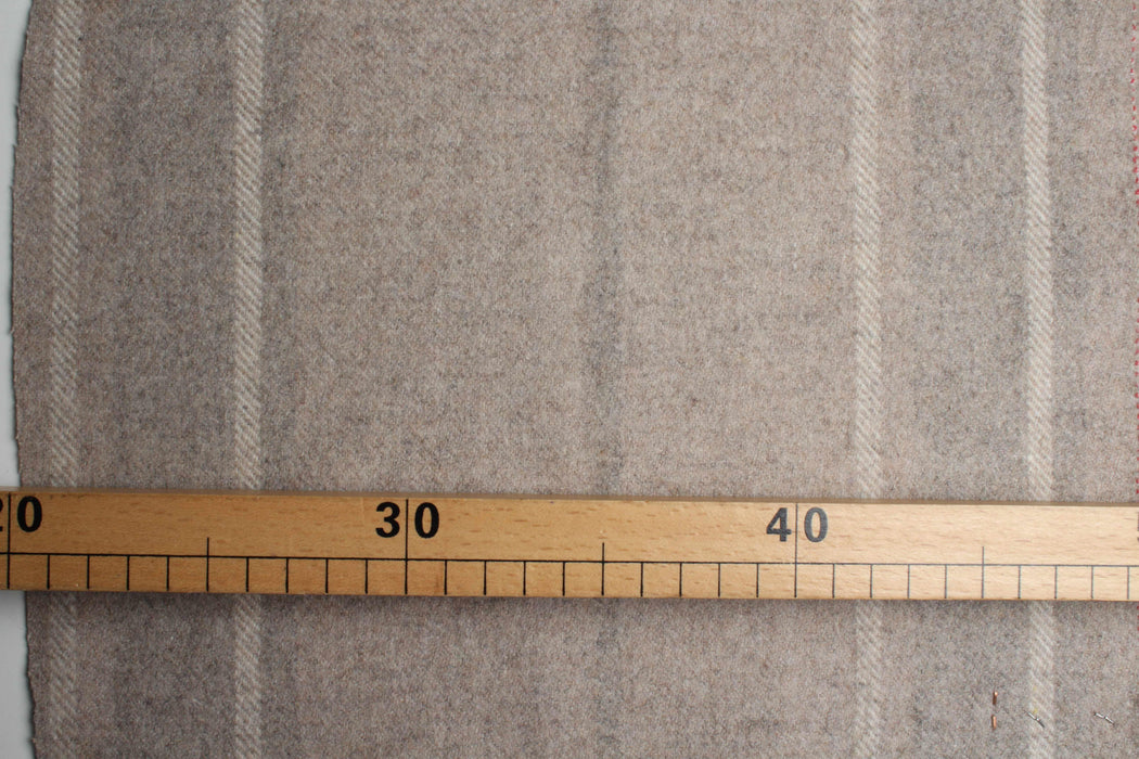 Wool Felt Coating Fabric – Brushed Wool Blend – Beige Stripe – Designer Deadstock-Fabric-FabricSight