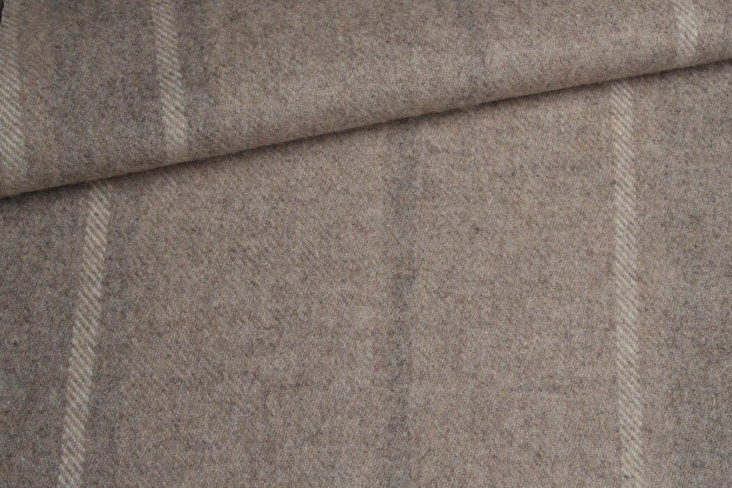 Wool Felt Coating Fabric – Brushed Wool Blend – Beige Stripe – Designer Deadstock-Fabric-FabricSight