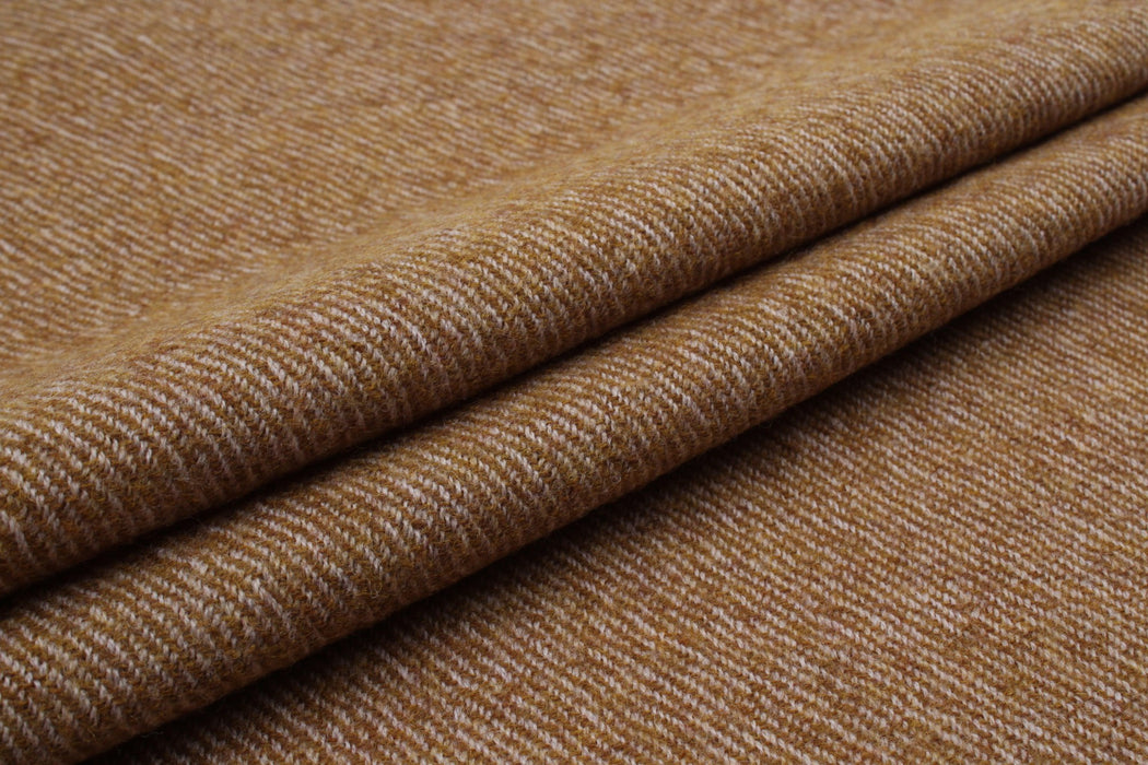 Wool Flannel for Coats - Bicolor Diagonal Stripes - Camel-Fabric-FabricSight
