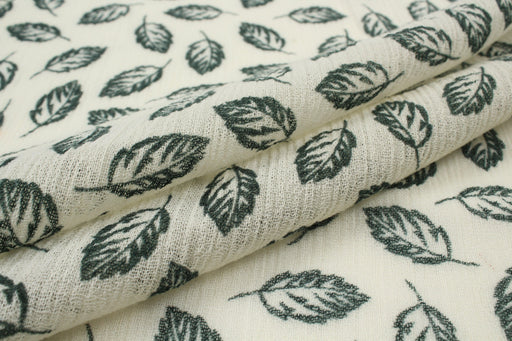 Wool Muslin with Natural Stretch - Leaves Print-Fabric-FabricSight