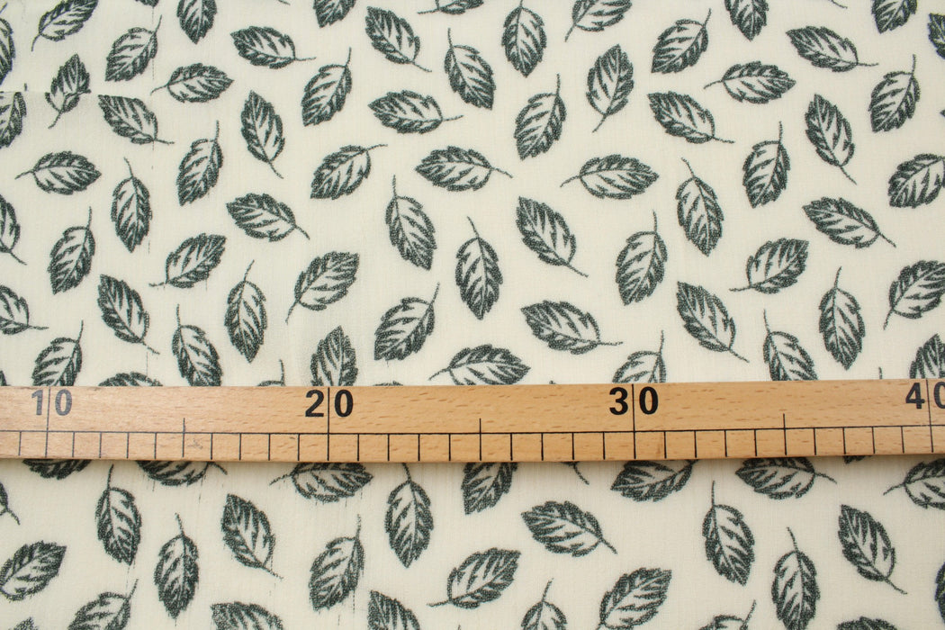Wool Muslin with Natural Stretch - Leaves Print-Fabric-FabricSight