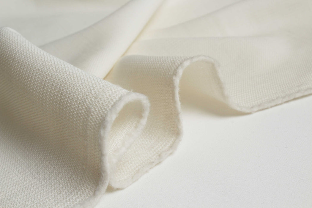 Wool and Viscose Plain Piquet - Off White-Fabric-FabricSight