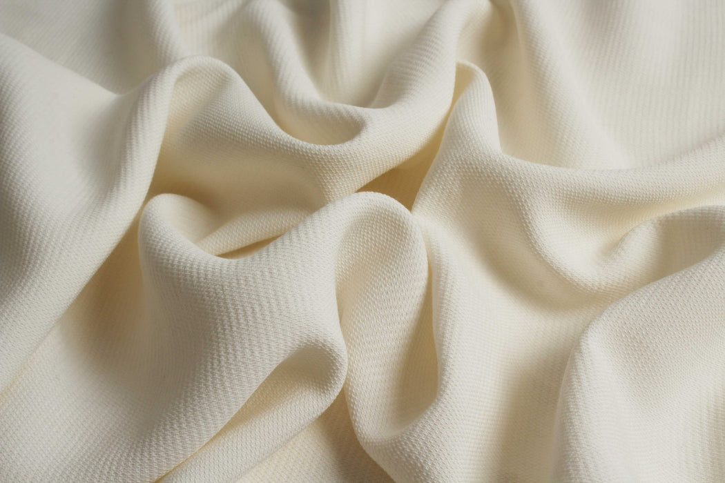 Wool and Viscose Plain Piquet - Off White-Fabric-FabricSight
