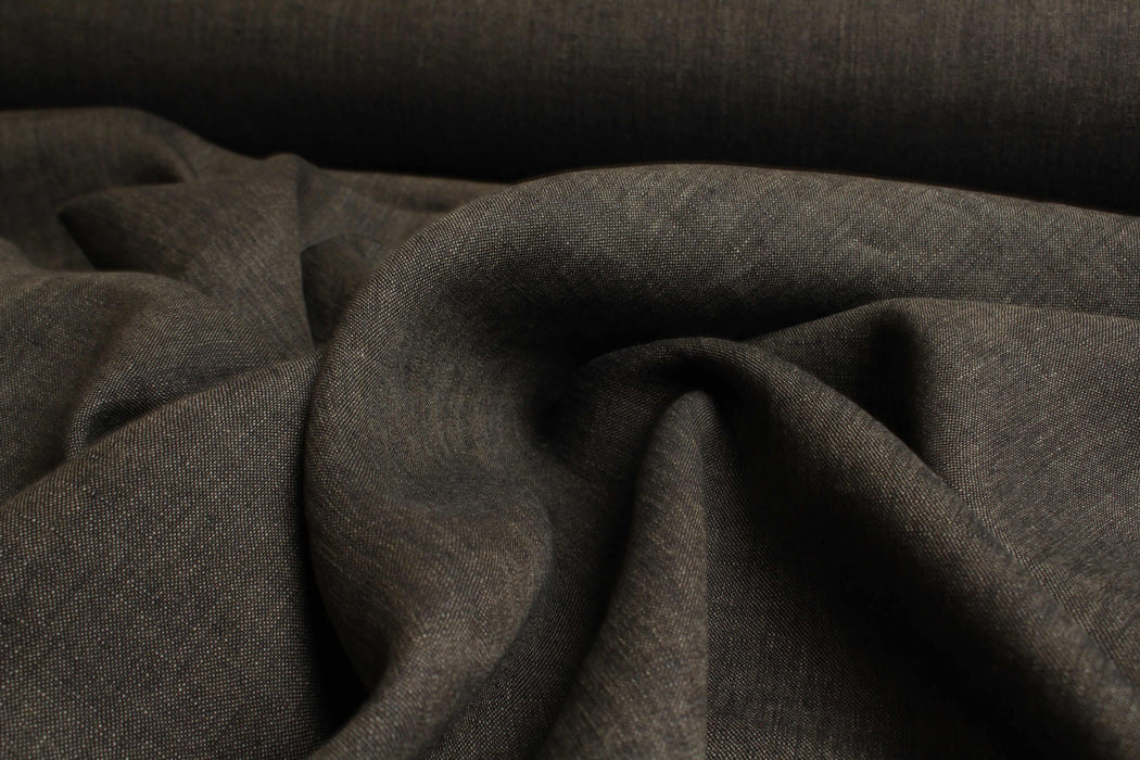 Swatch-Yarn Dyed Brown-Black, Mid-Weight washed Linen-Fabric-FabricSight