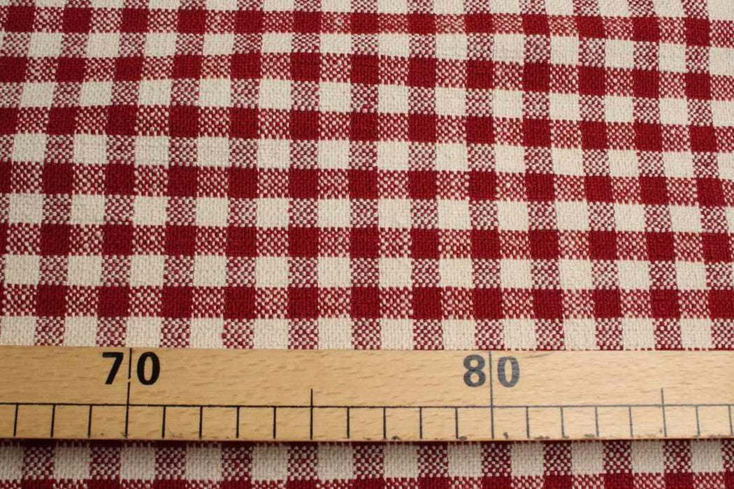 Yarn-Dyed Cotton-Linen Stretch Canvas – Red & Off-White Vichy Checks-Fabric-FabricSight