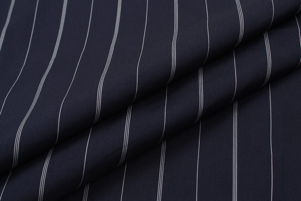 Yarn-Dyed Cotton Poplin for Shirting - Navy and White Stripes-Fabric-FabricSight