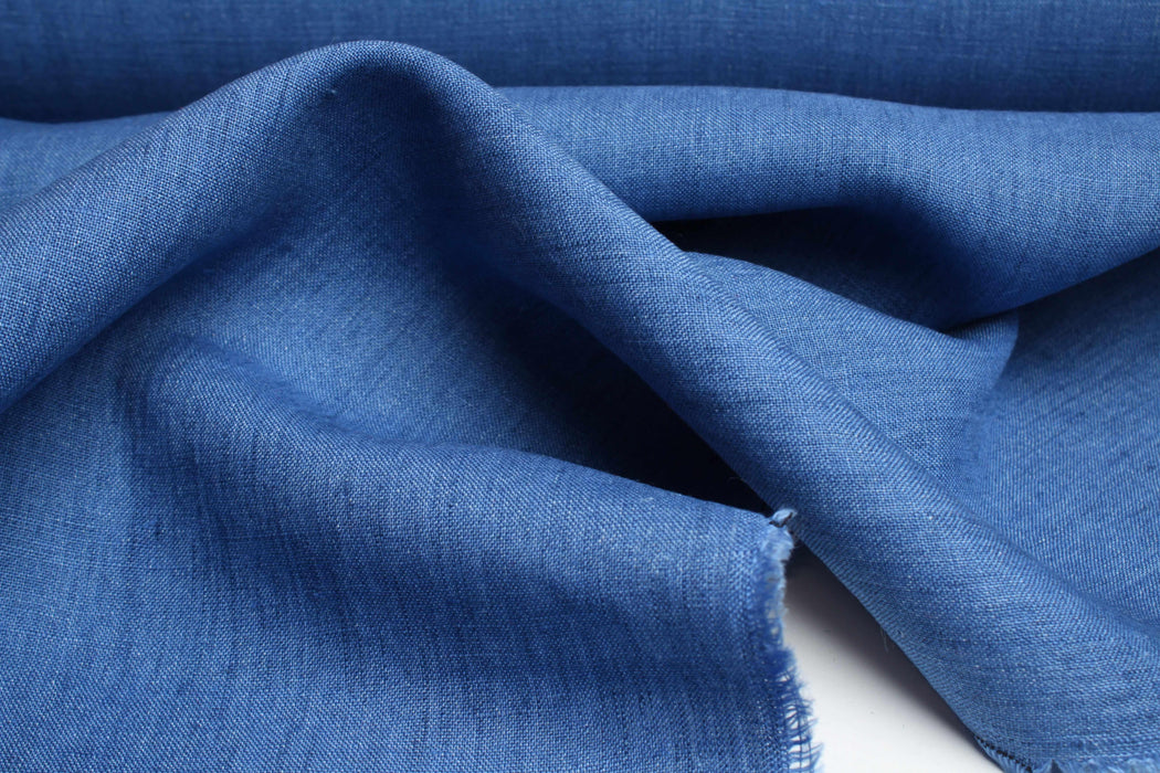 Swatch-Yarn Dyed Denim, Mid-Weight washed Linen-Fabric-FabricSight