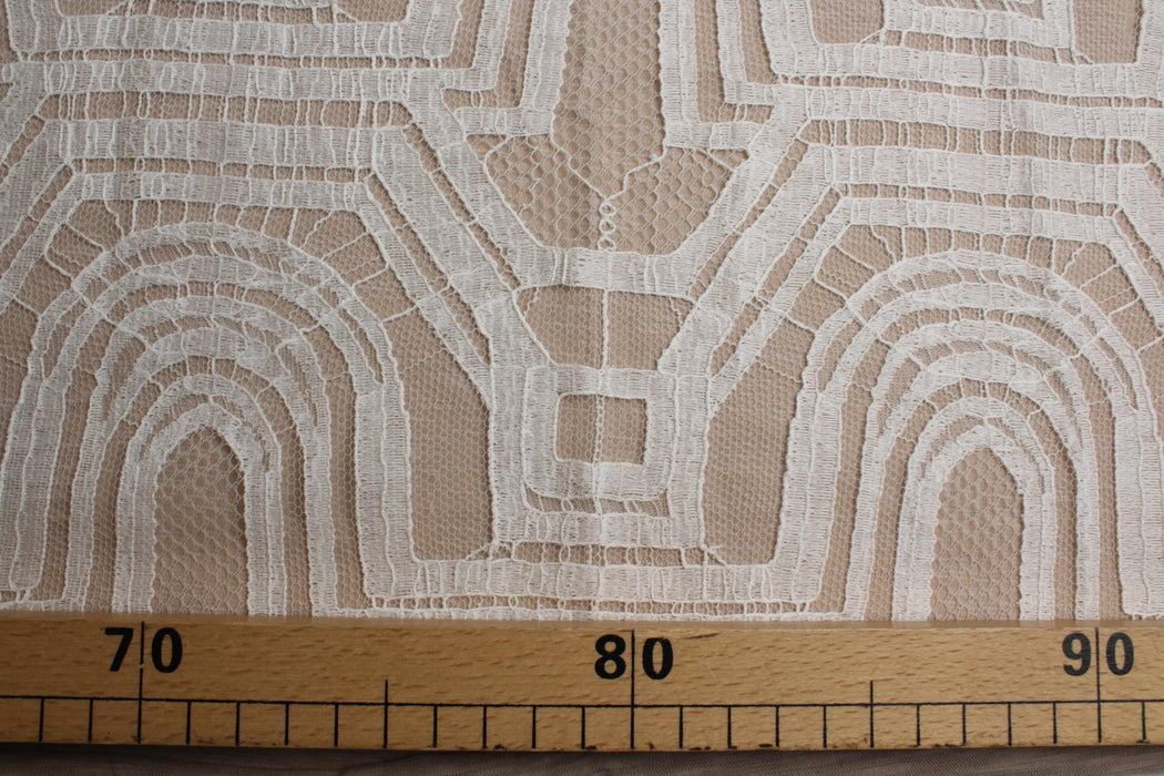 swatch-Cotton Blend Geometrical Lace Rebrodé-Fabric-FabricSight