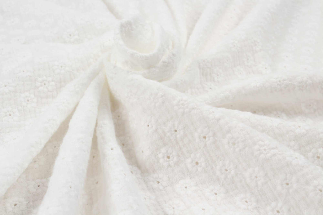swatch-Cotton Double Face Muslin - English Embroidery - Floral-Fabric-FabricSight