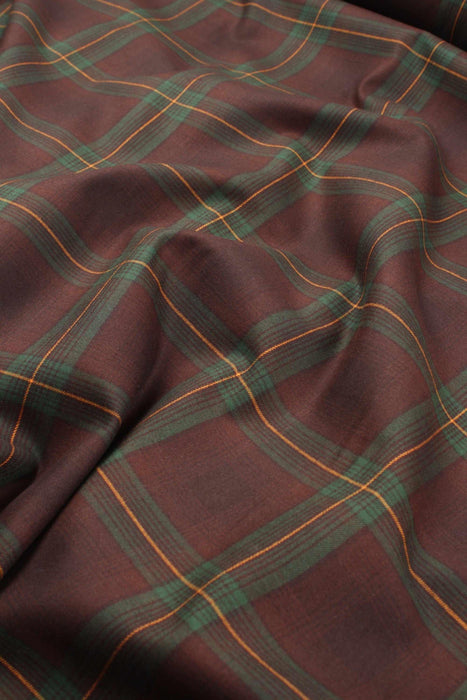 swatch-Cotton Flannel Shirting - Brown / Green Checks-Fabric-FabricSight