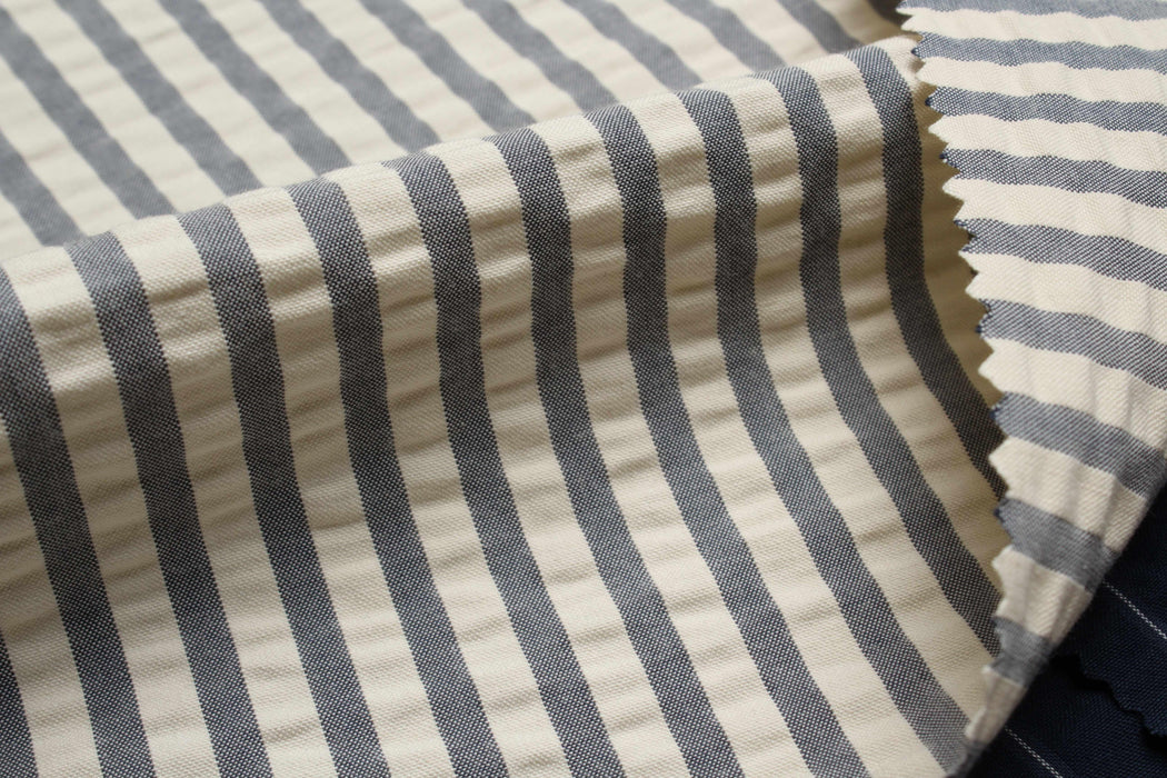 Cotton Seersucker – Regency Stripes for Trousers-Fabric-FabricSight