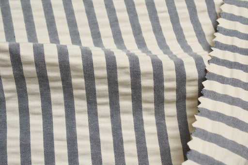 swatch-Cotton Seersucker – Regency Stripes for Trousers-Fabric-FabricSight