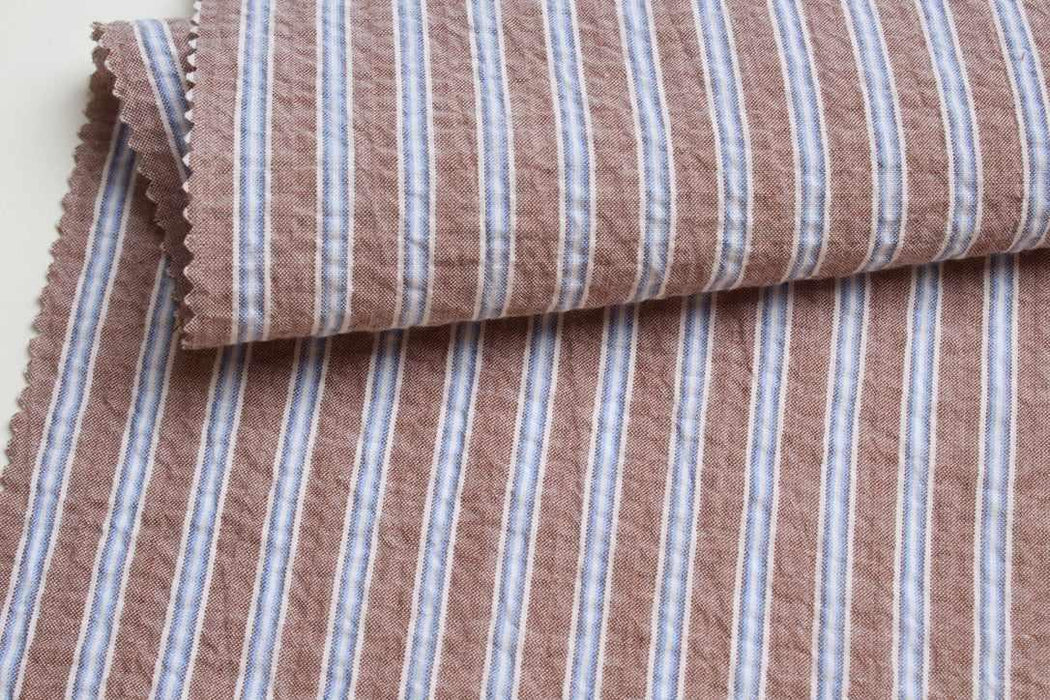 swatch-Cotton Stretch Seersucker Stripes – Lightweight Shirting – Reorderable-Fabric-FabricSight