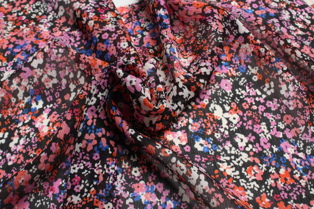 swatch-Crinkled Silk Chiffon - Floral Print-Fabric-FabricSight