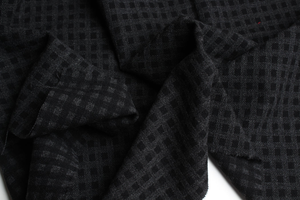 swatch-Double-Face Wool Check Fabric – Black & Grey – Designer Deadstock-Fabric-FabricSight