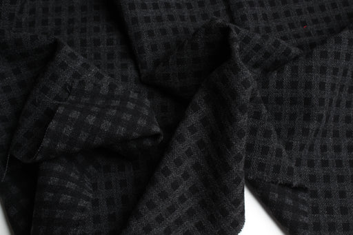swatch-Double-Face Wool Check Fabric – Black & Grey – Designer Deadstock-Fabric-FabricSight