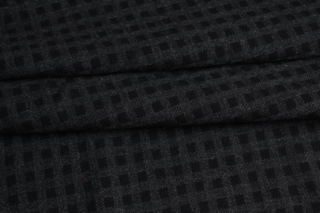 swatch-Double-Face Wool Check Fabric – Black & Grey – Designer Deadstock-Fabric-FabricSight