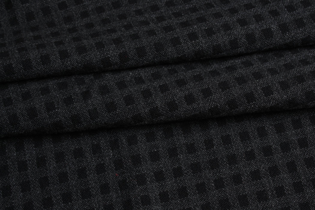 swatch-Double-Face Wool Check Fabric – Black & Grey – Designer Deadstock-Fabric-FabricSight