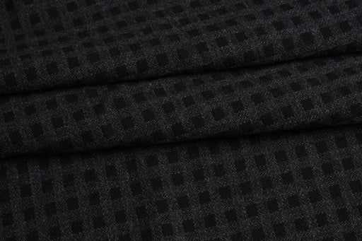 swatch-Double-Face Wool Check Fabric – Black & Grey – Designer Deadstock-Fabric-FabricSight