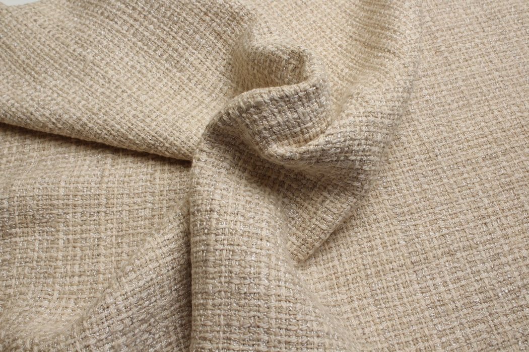 Ecru Wool-Blend Tweed – Premium Spanish Deadstock, Soft & Structured
