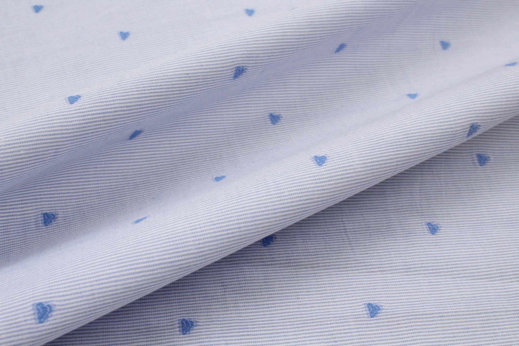 swatch-Hearts Plumeti on Striped Cotton Shirting-Fabric-FabricSight