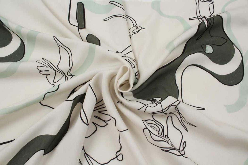 swatch-Light Printed Viscose - Abstract Birds Print-Fabric-FabricSight