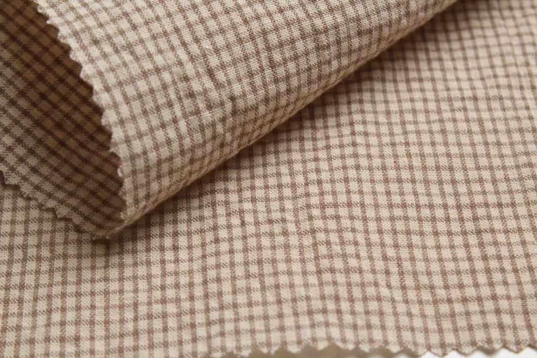 Linen Cotton Seersucker – Stripes & Checks in Beige and Brown