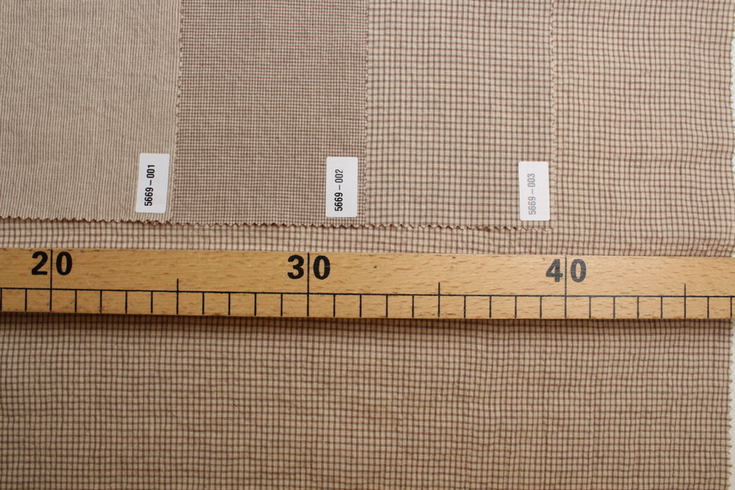 Linen Cotton Seersucker – Stripes & Checks in Beige and Brown