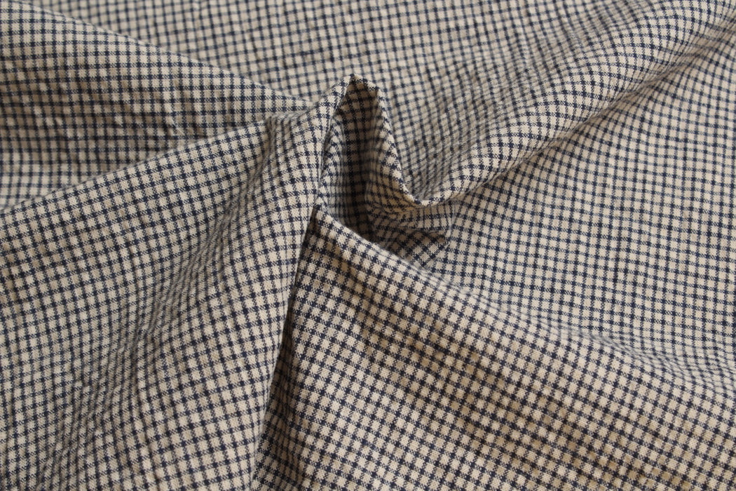 Linen Cotton Seersucker – Stripes & Checks in Beige and Navy