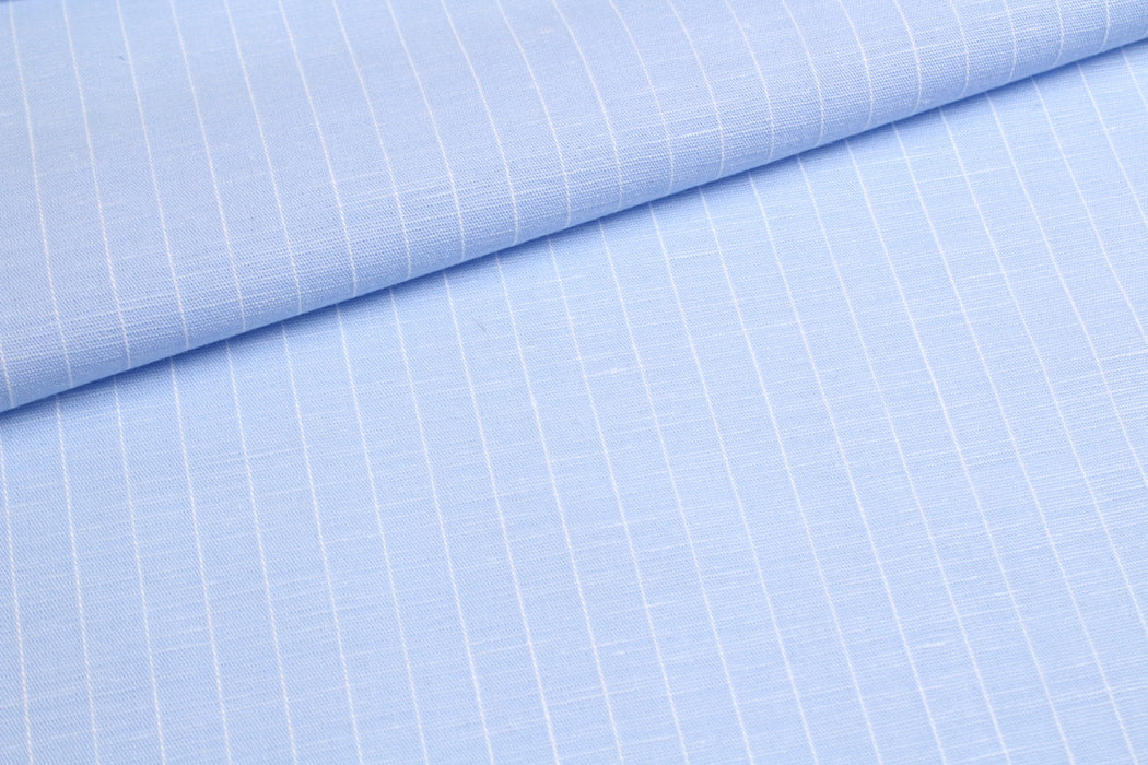 swatch-Linen Cotton Yarn-Dyed Stripe Shirting – Light Blue & White – European Flax-Fabric-FabricSight