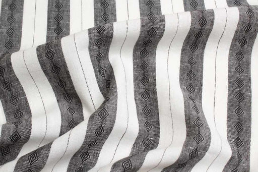 swatch-Linen Viscose Jacquard Stripe Fabric – Black & White – Rhombus Pattern-Fabric-FabricSight