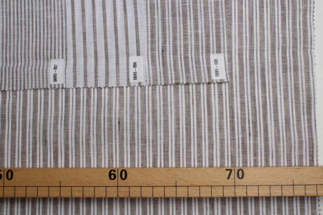 swatch-Luxury Yarn Dyed Melange Linen Brown Stripes-Fabric-FabricSight
