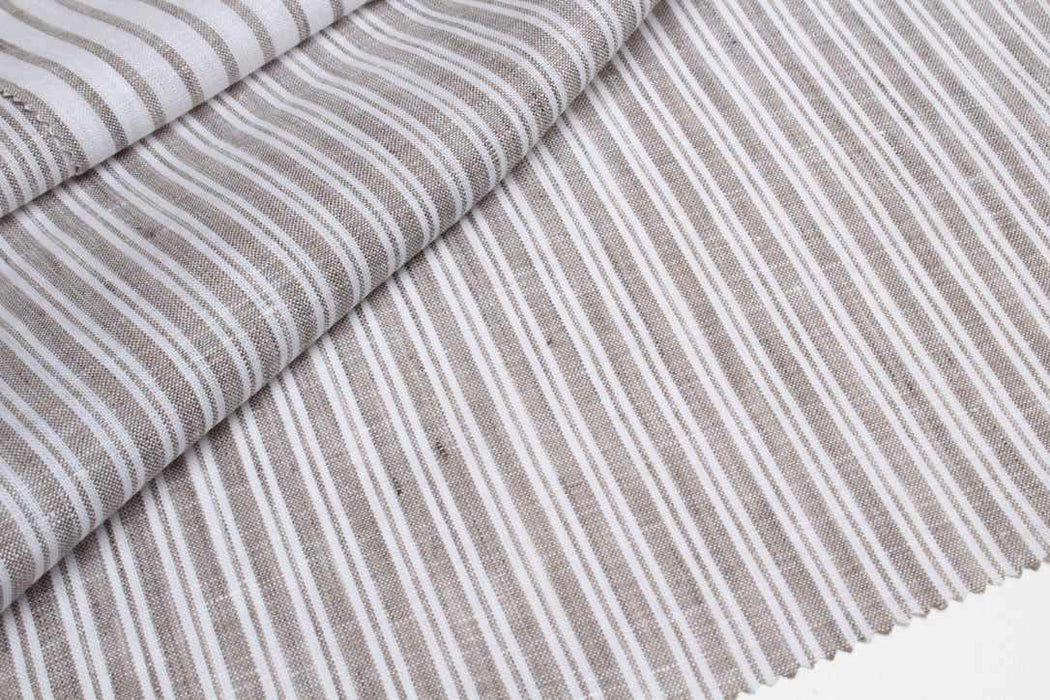 swatch-Luxury Yarn Dyed Melange Linen Brown Stripes-Fabric-FabricSight