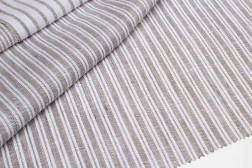 swatch-Luxury Yarn Dyed Melange Linen Brown Stripes-Fabric-FabricSight