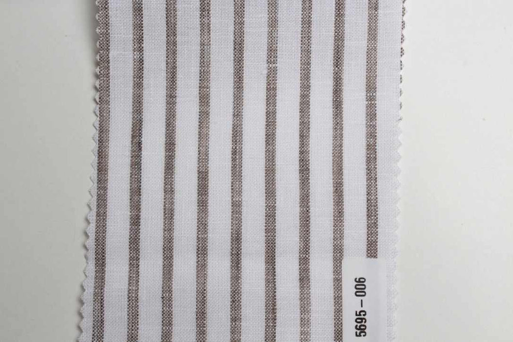 swatch-Luxury Yarn Dyed Melange Linen Brown Stripes-Fabric-FabricSight