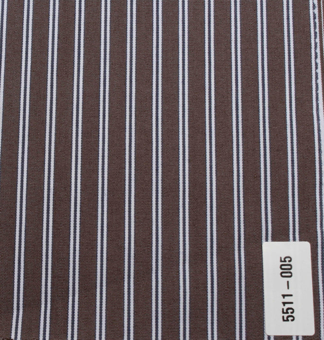 Matte Striped Stretch Cotton Poplin – Brown & White-Fabric-FabricSight