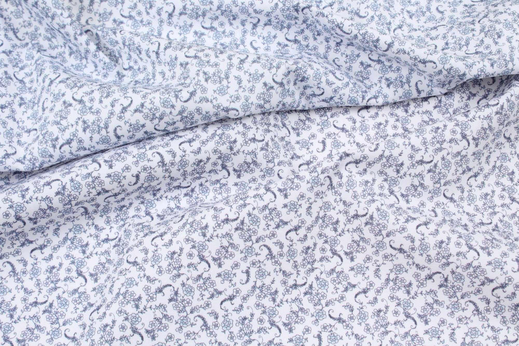 swatch-NE 100/2 Cotton Poplin for Luxury Shirting - Oriental Floral Print-Fabric-FabricSight
