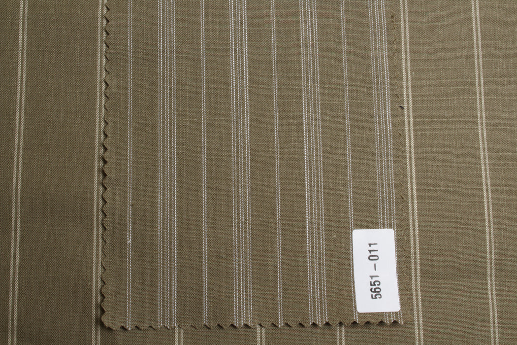 Organic Cotton Slub Stripe Shirting – Khaki & Ecru