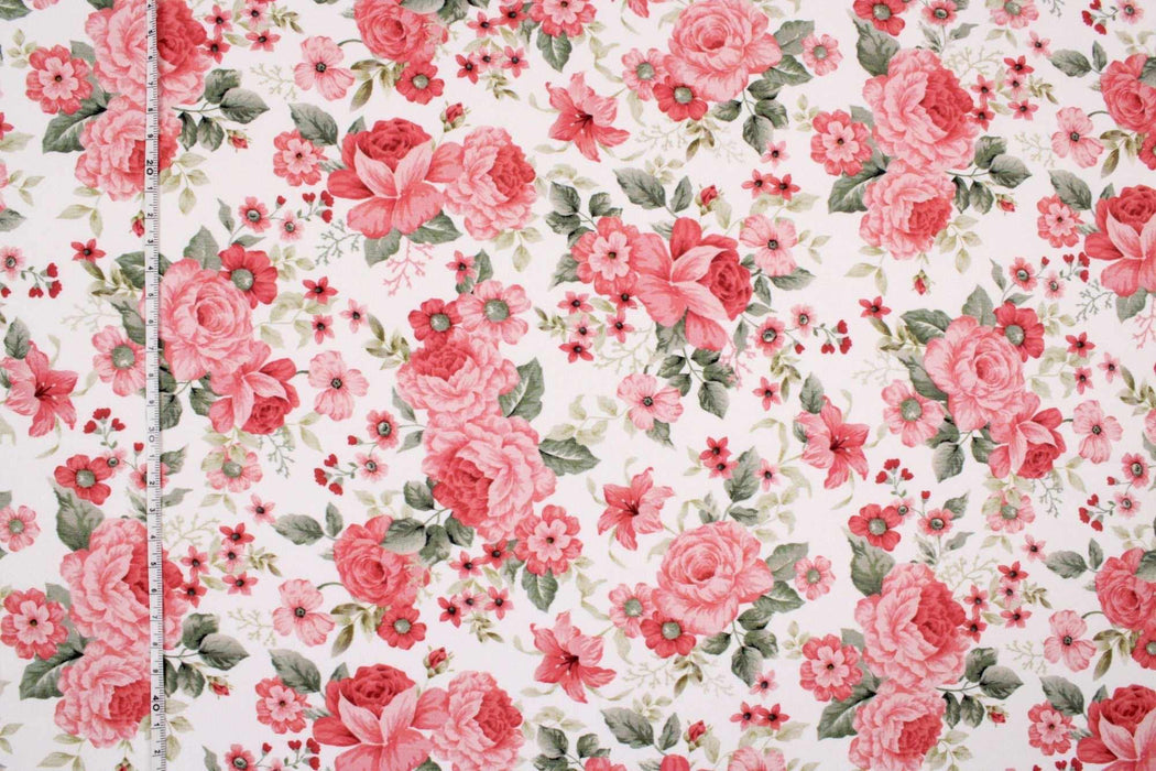 swatch-Printed Cotton Satin - Red Flowers-Fabric-FabricSight