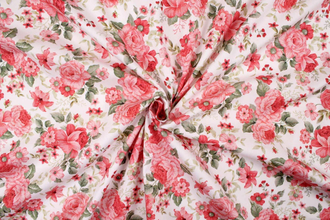 swatch-Printed Cotton Satin - Red Flowers-Fabric-FabricSight