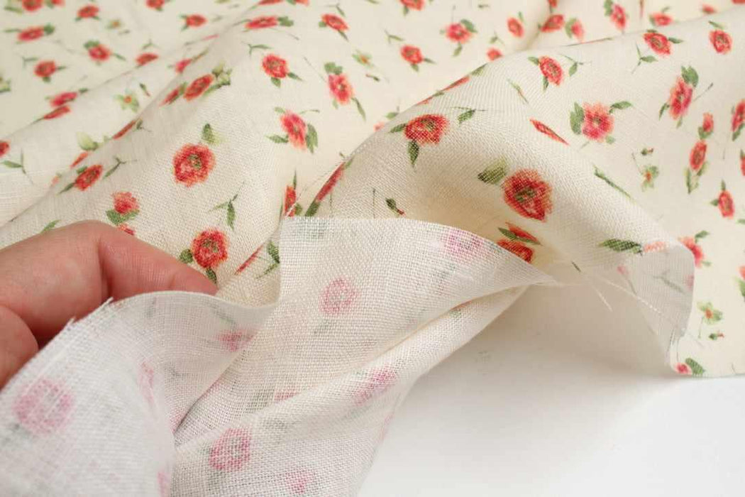 swatch-Printed Mid-Weight Washed Linen - Floral-Fabric-FabricSight