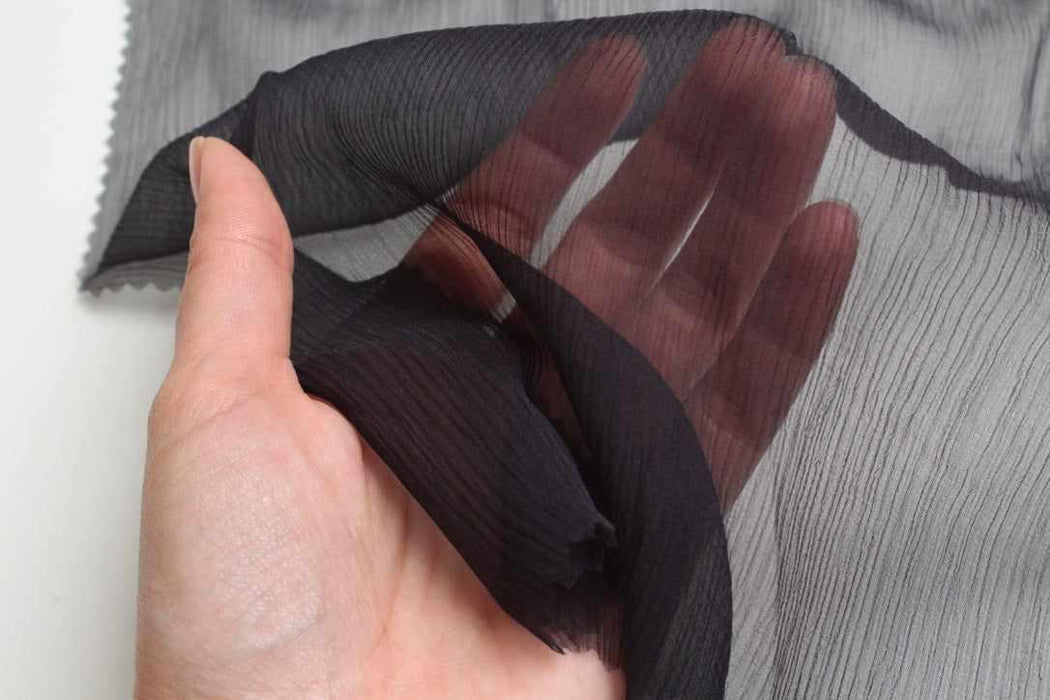 swatch-Pure Silk Crinkled Chiffon – Ultra Lightweight – Black – Limited Edition-Fabric-FabricSight