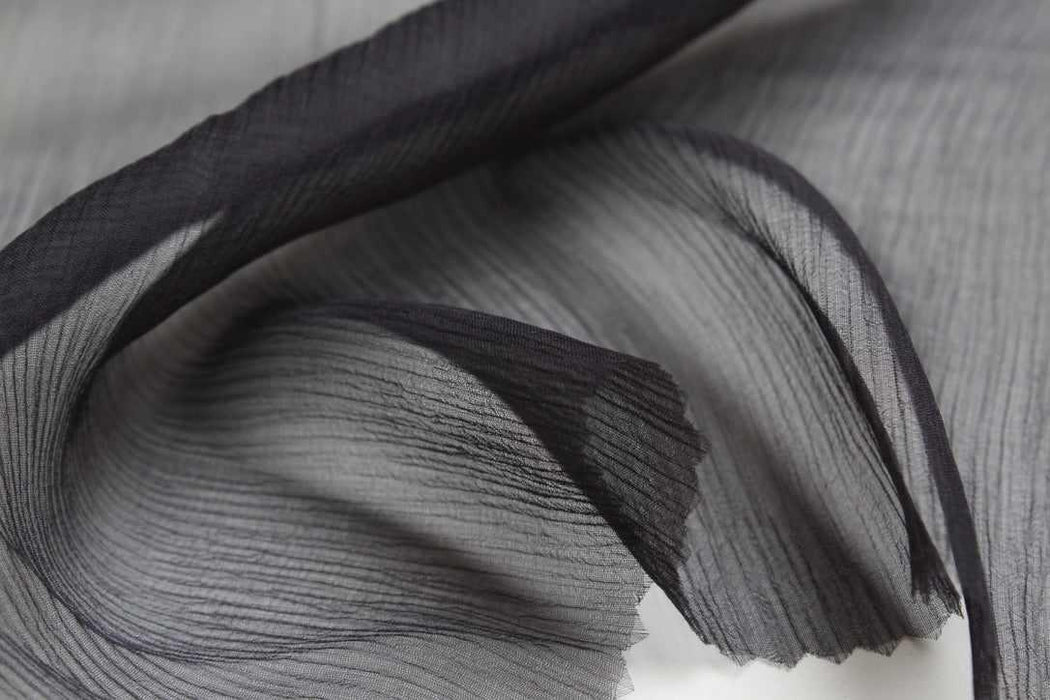 swatch-Pure Silk Crinkled Chiffon – Ultra Lightweight – Black – Limited Edition-Fabric-FabricSight