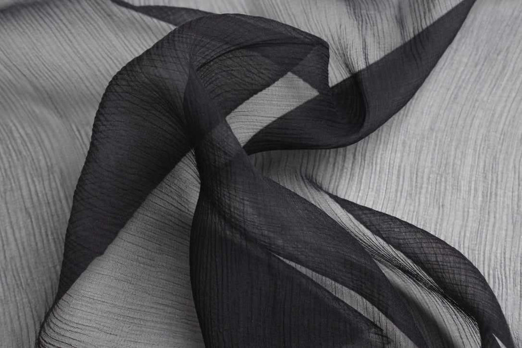 swatch-Pure Silk Crinkled Chiffon – Ultra Lightweight – Black – Limited Edition-Fabric-FabricSight