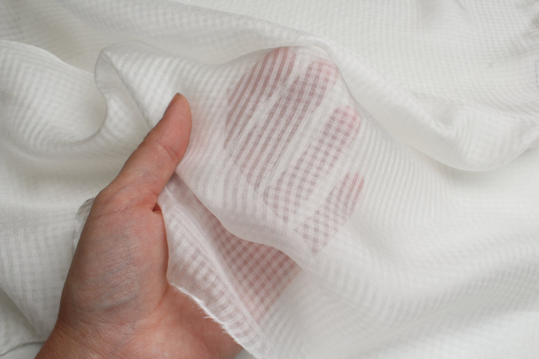 swatch-Pure Silk Jacquard Voile - Micro-checks-Fabric-FabricSight