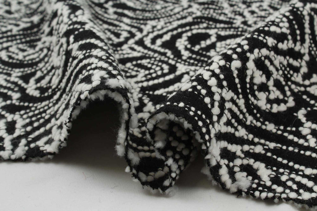 swatch-Recycled Wool Jacquard for Outwear - Roses - Black-Fabric-FabricSight