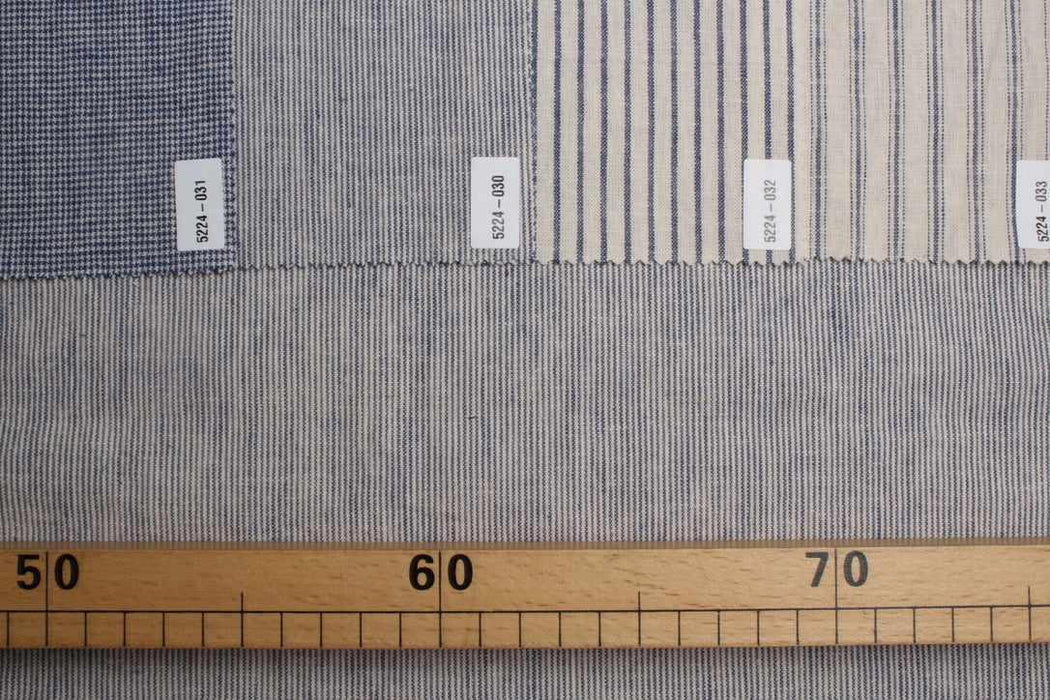 swatch-Rustic Linen Cotton Canvas – Stripes & Checks in Ecru and Blue-Fabric-FabricSight