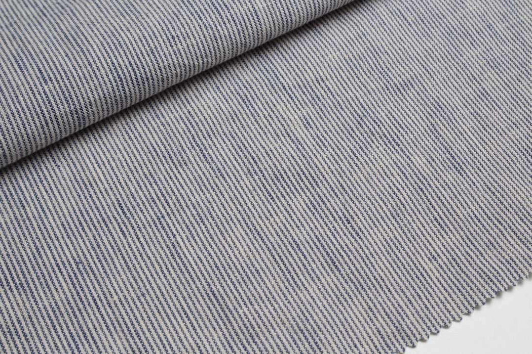 swatch-Rustic Linen Cotton Canvas – Stripes & Checks in Ecru and Blue-Fabric-FabricSight
